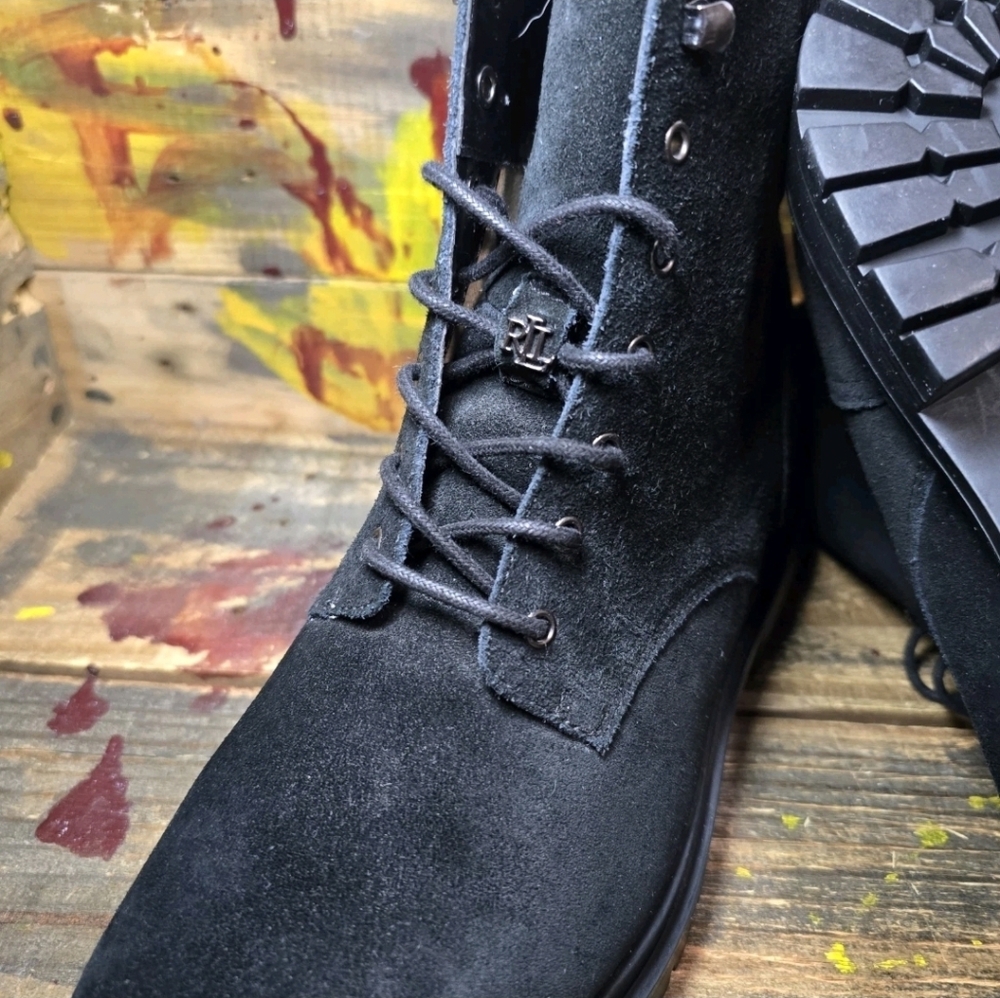 Ralph Lauren Women's Black Suede Shearling Lined Carlee Boots Size 10 New - Picture 8 of 10